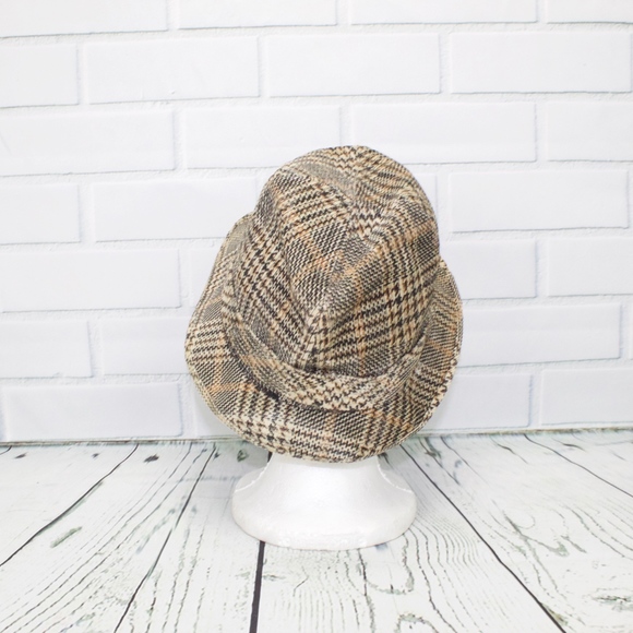 Vintage Plaid Fedora Bucket Hat Red Feather - Picture 6 of 8